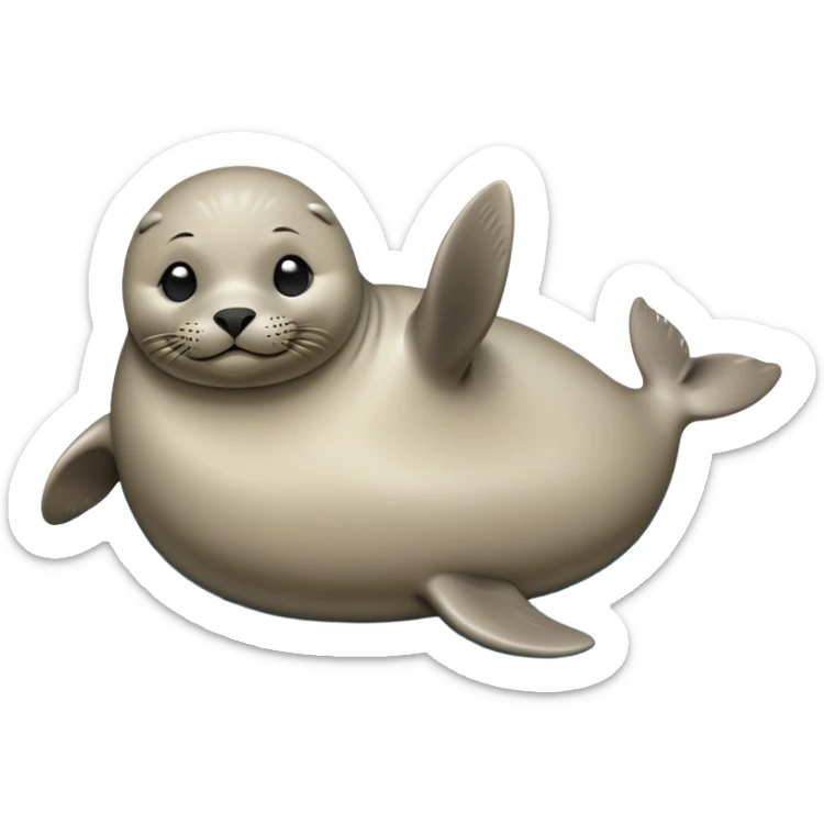 cinematic-seal-realistic-full-body-lounging-emoji,-plump-sleek-body-stretched,-short-smooth-fur-glinting-in-the-sea-breeze,-flippers-tucked-comfortably-beneath-its-body,-large-dark-eyes-filled-with-playful-curiosity sticker