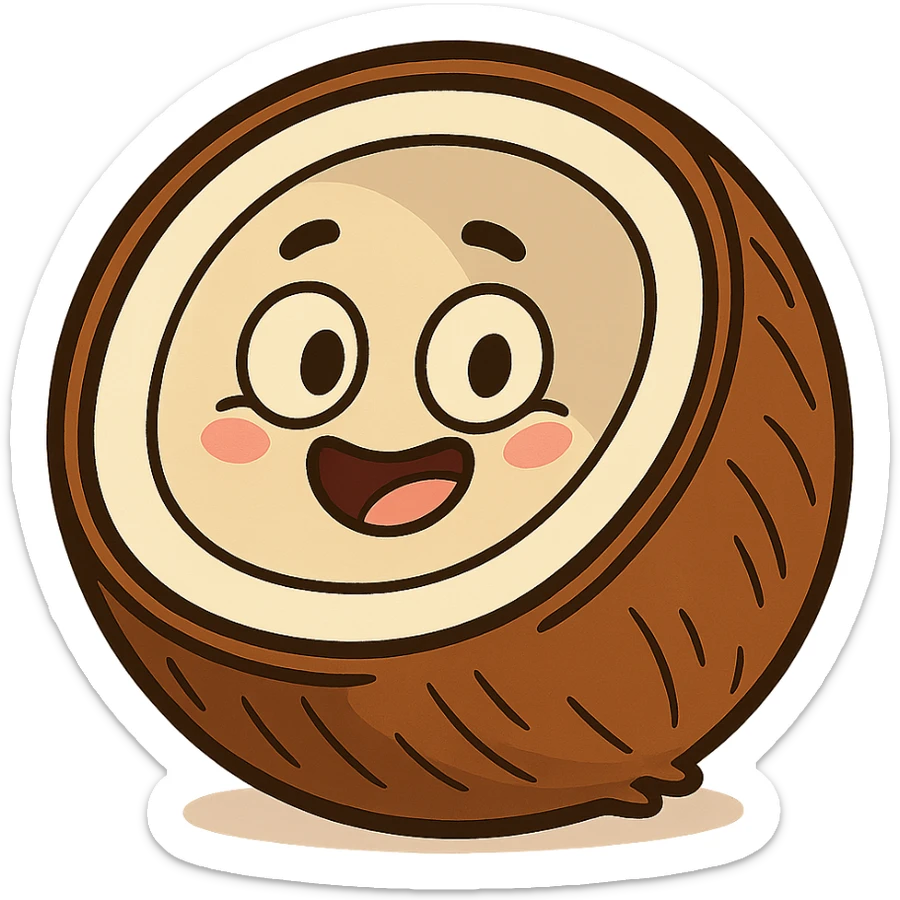coconut cut in half, cute cartoon style, vibrant colors sticker