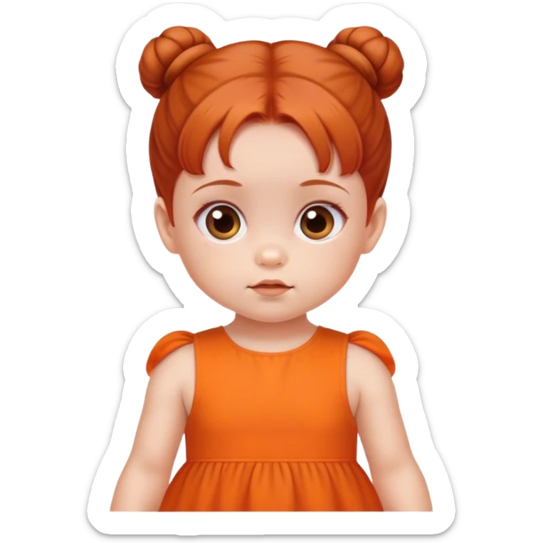 school baby girl   with reddish blunt hair with 2 buns orange dress sticker