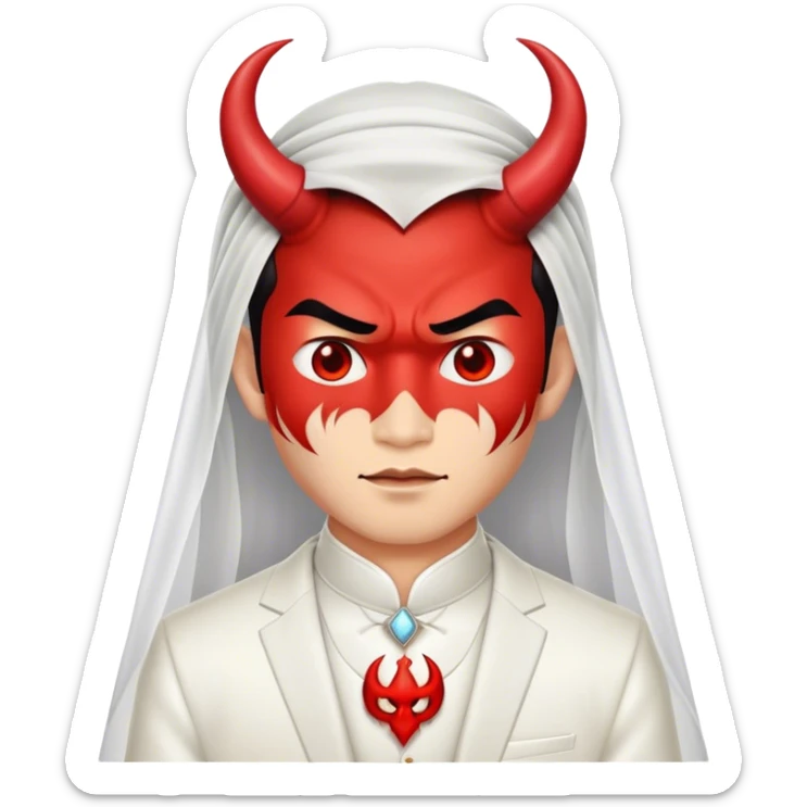 an asian male bride with the face of devil in wedding dress sticker