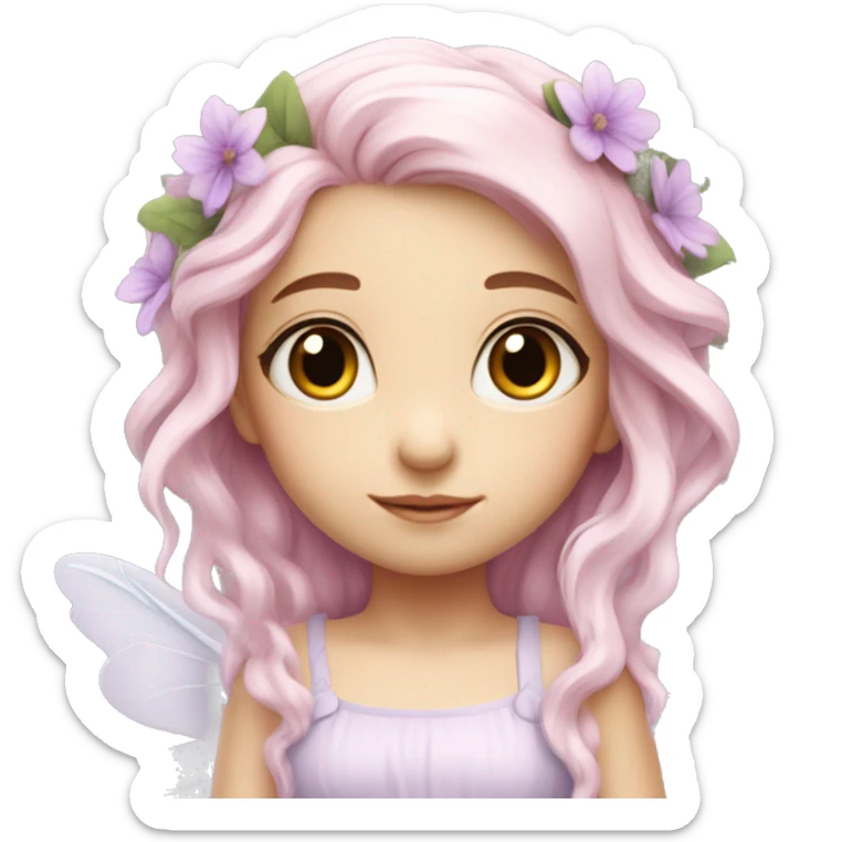 Beautiful, flower fairy, white long, light pink hair, big wings, fair skin, light violet eyes  sticker