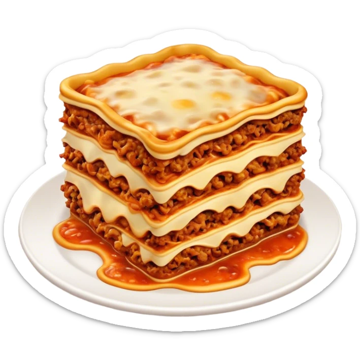 Lasagne alla Bolognese Cinematic Realistic Lasagne alla Bolognese Dish Emoji, depicted as a messy, layered pasta dish overflowing with melted cheese and rich meat sauce, rendered with hearty textures and warm, indulgent lighting. sticker