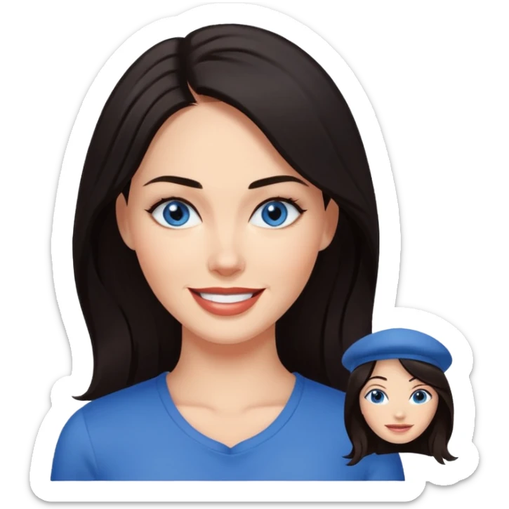 smiling woman with dark hair and blue eyes, inspired by Megan Fox sticker