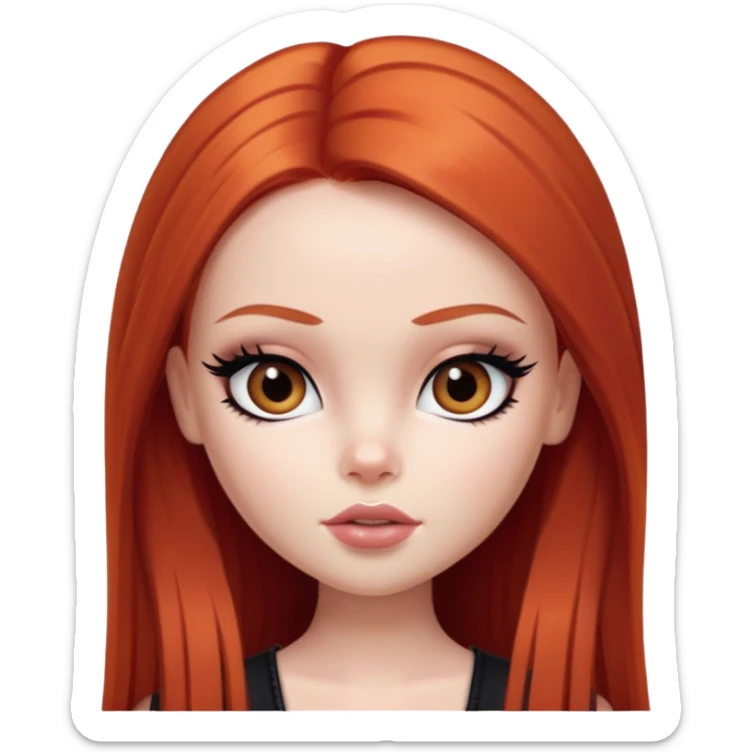 pretty bratz girl, long straight red hair, brown eyes, black eyeliner, pale skin sticker