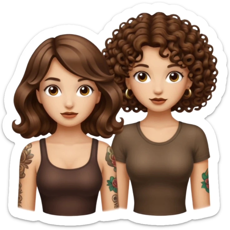 eureka mushroom — long wavy brown hair tattooed woman and short tight curly brown hair woman — idea glow sticker
