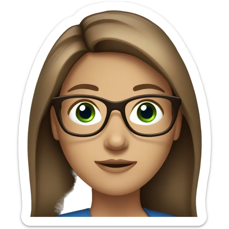 Female Accountant with glasses. Brown straight/wavy long hair with highlights and blue/green eyes sticker