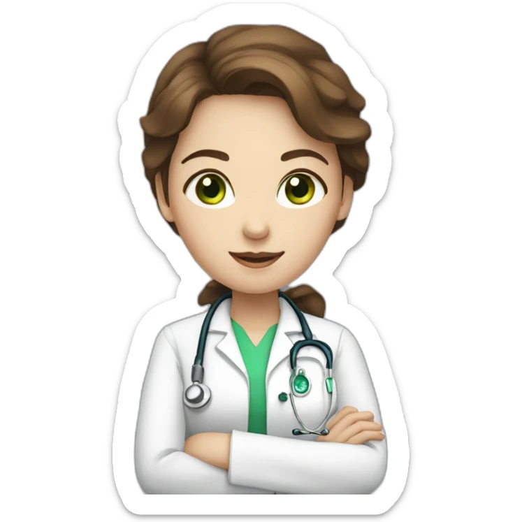 Doctor woman with brown hair, white skin and green eyes sticker