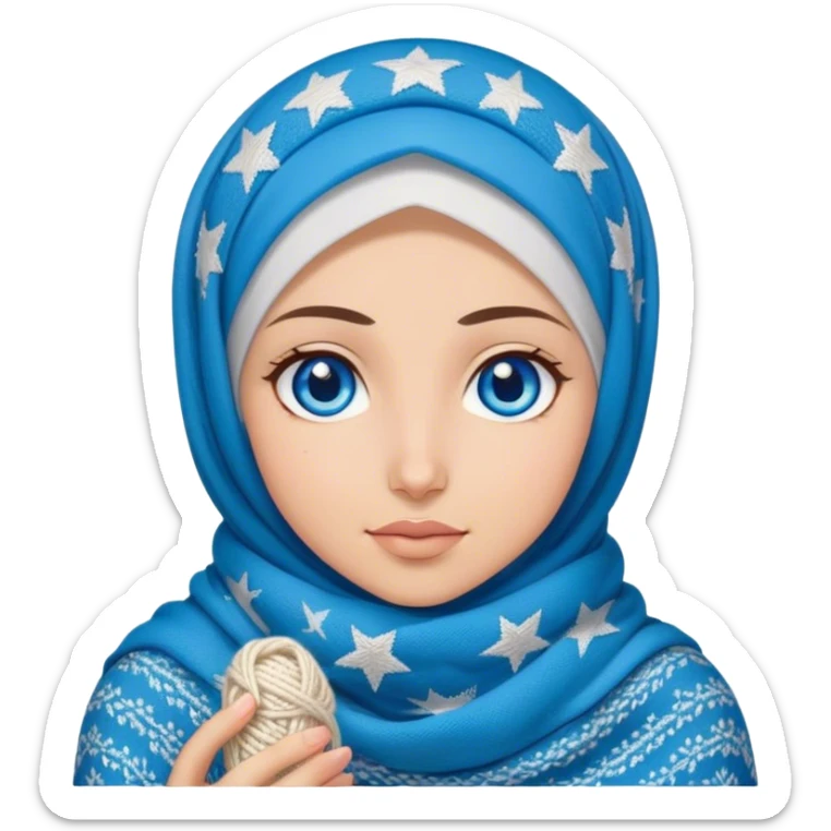 Turkish beautiful finish Konya girl blue eyes with starry hijab does knitting  sticker