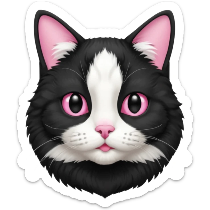 A tuxedo cat, top half body, a black mark near his mouth under the nose sticker