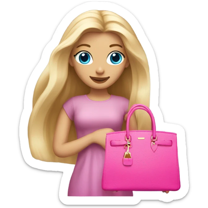 very long blonde haired and blue eyed girl with a pink birgin bag in her hand sticker