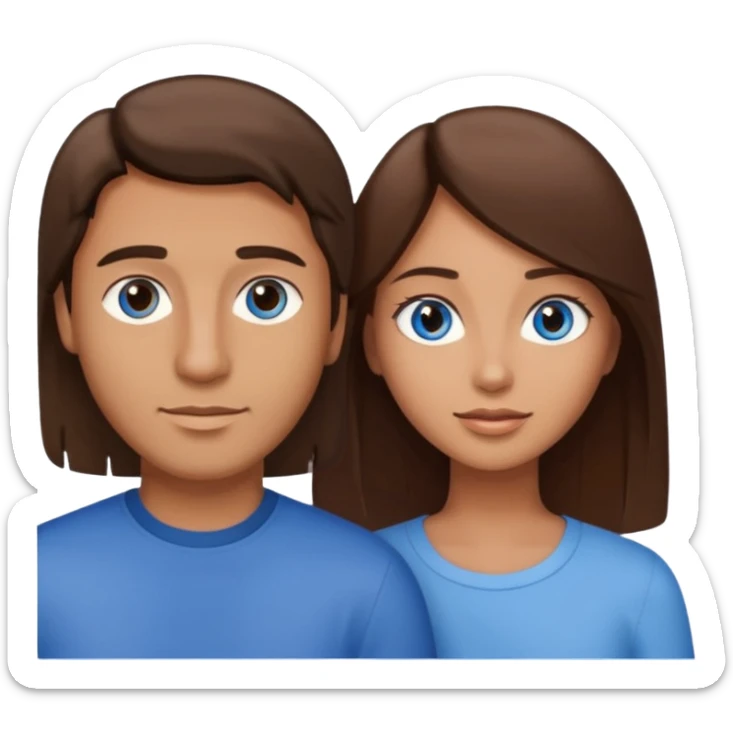 couple homme cheveux raide châtains et yeux bleu et femme cheveux raide chatains et yeux marron sticker