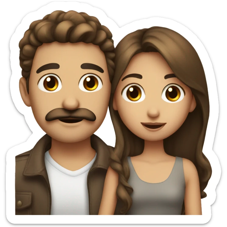 Guy with mustache kissing girl with brown hair and brown eyes sticker