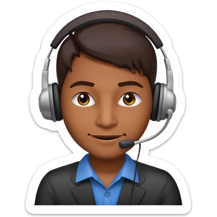 sinister looking phone scammer in sketchy call center from pakistan with smirk and brown skin sticker