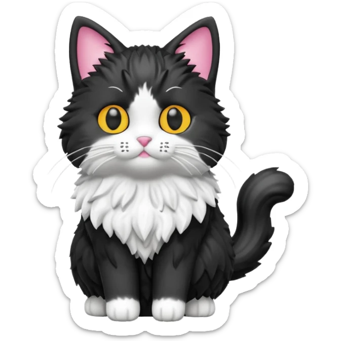 Isolated, breathtakingly vivid and intricately detailed digital illustration of the most incredibly adorable black and white fluffy cat figurine imaginable, toy style. sticker