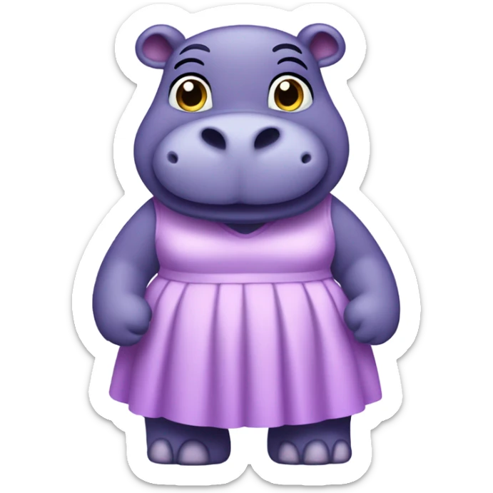 purple hippopotamus in a waist-length dress sticker