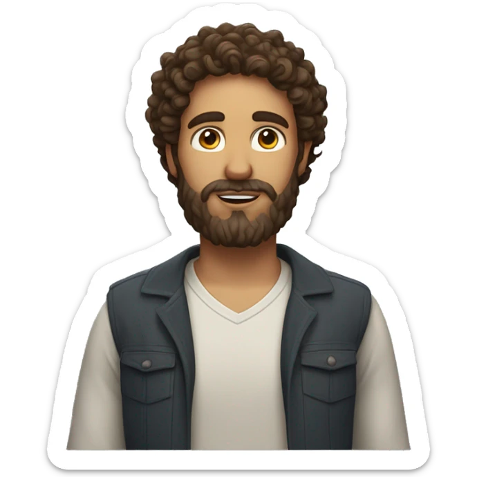 clean man with long curly brown hair and a brown beard with halo over head sticker