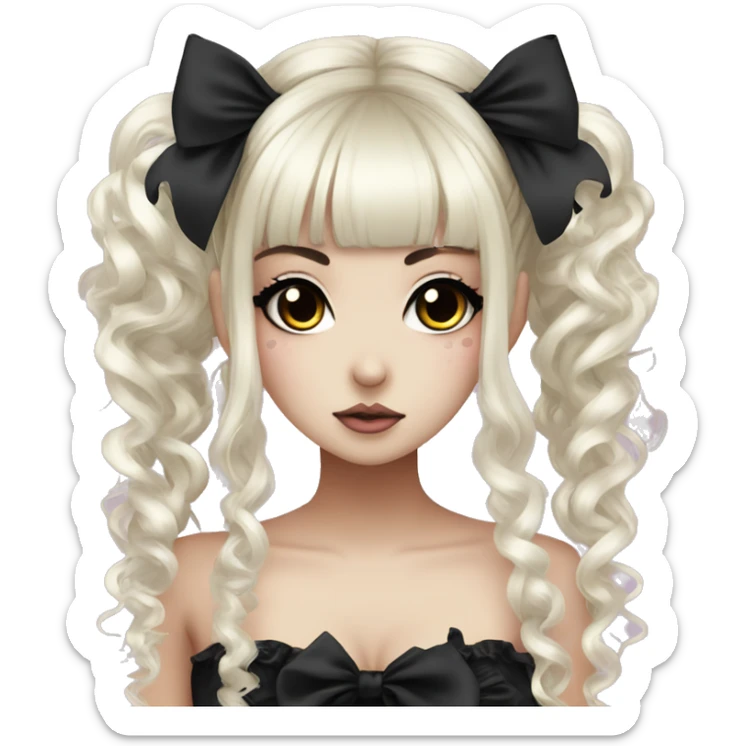 hime gyaru girl, goth, bows, dark makeup, dark black hair sticker