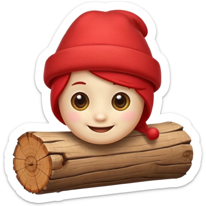reate a small, clean and expressive emoji in the style of Discord emojis, featuring the Catalan ‘Cagatió’ (Tió de Nadal). The emoji should show a cute wooden log with a friendly smiling face, wearing the traditional red ‘barretina’ hat, with small simple legs sticker