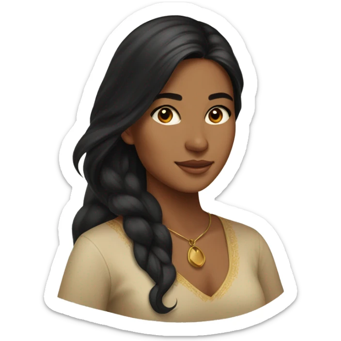  young Gulf woman from the Eastern region with warm, tan skin and long, flowing black hair. Her features reflect a natural elegance, with her radiant complexion complementing the deep, rich tones of her hair. sticker