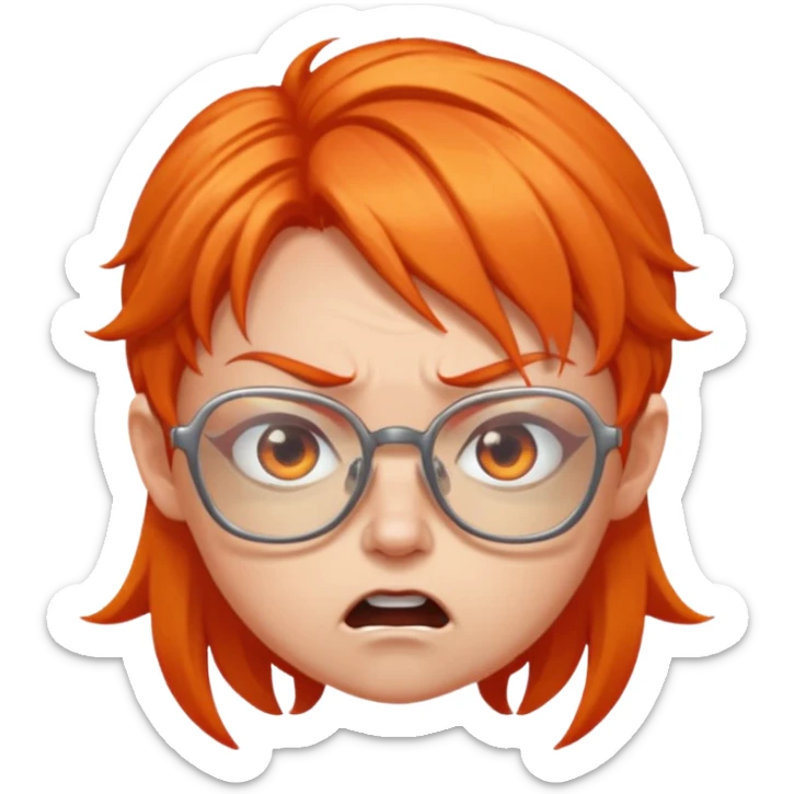 angry fairy with orange hair and big squared glasses sticker