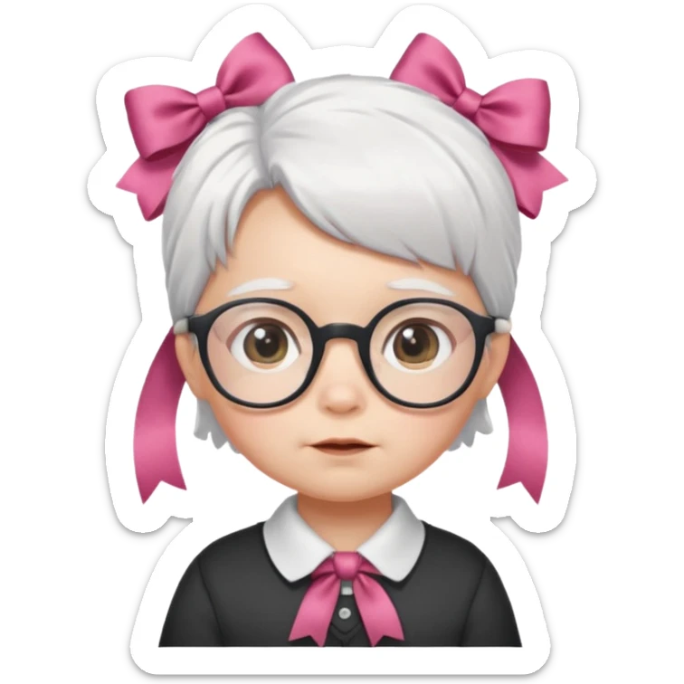white haired little baby with glassess and ribbon on hair sticker