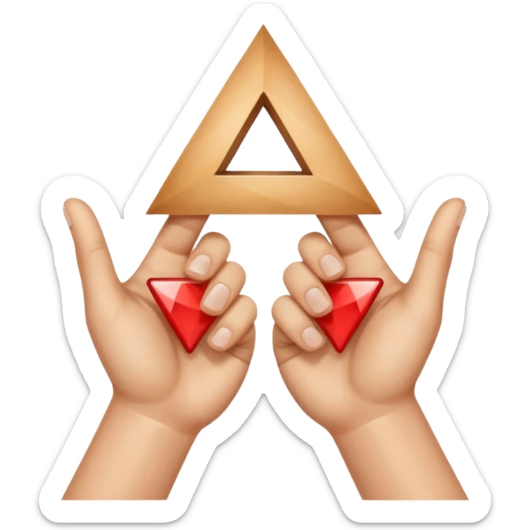Similar to the heart hands emoji, this emoji should show a triangle created by the fingers of the hands where the two thumbs form the first side of the triangle and the remaining four fingers of each hand create one side each sticker