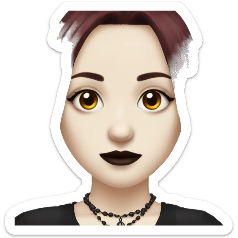 goth girl that has pale white skin and Long Dark Red hair and has dark red fringe bangs and is wearing cross necklace sticker