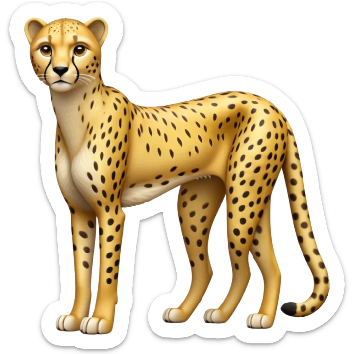 cinematic-cheetah-realistic-full-body-standing-emoji,-slim-and-athletic-frame-poised-for-action,-long-tail-curving-slightly,-head-tilted-dramatically,-sleek-golden-fur-with-black-spots,-piercing-amber-eyes,-simplified-yet-realistic-focused-features,-highly-detailed,-glowing-with-an-almost-sarcastic-glow sticker