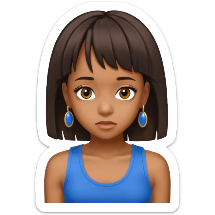 Lisa Left Eye Lopes brown eyes dark brown hair, blue tank top sticker