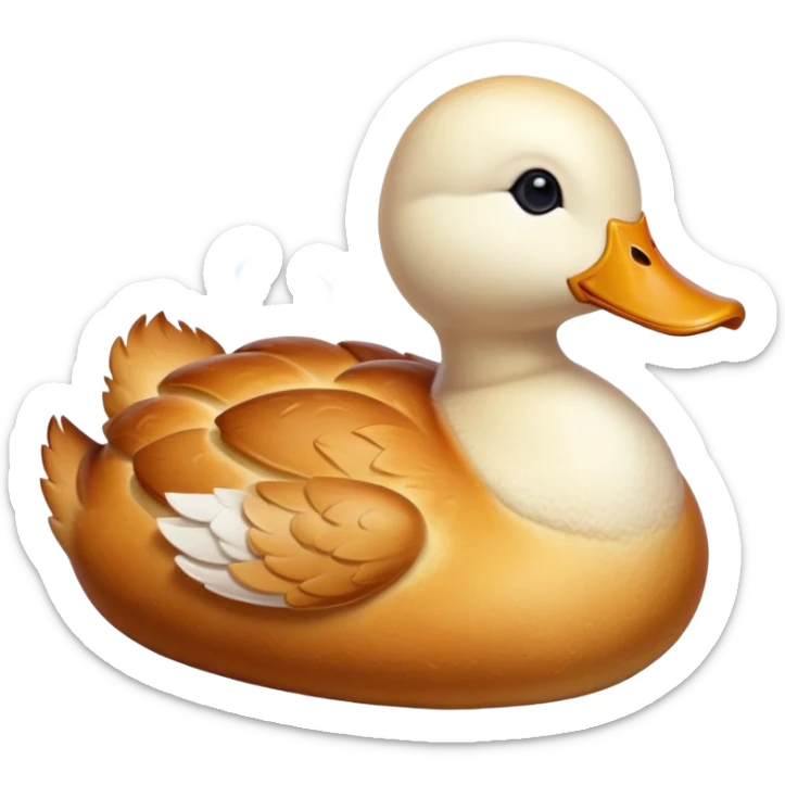 freshly baked bread in the shape of a duck, steaming hot, golden crust sticker