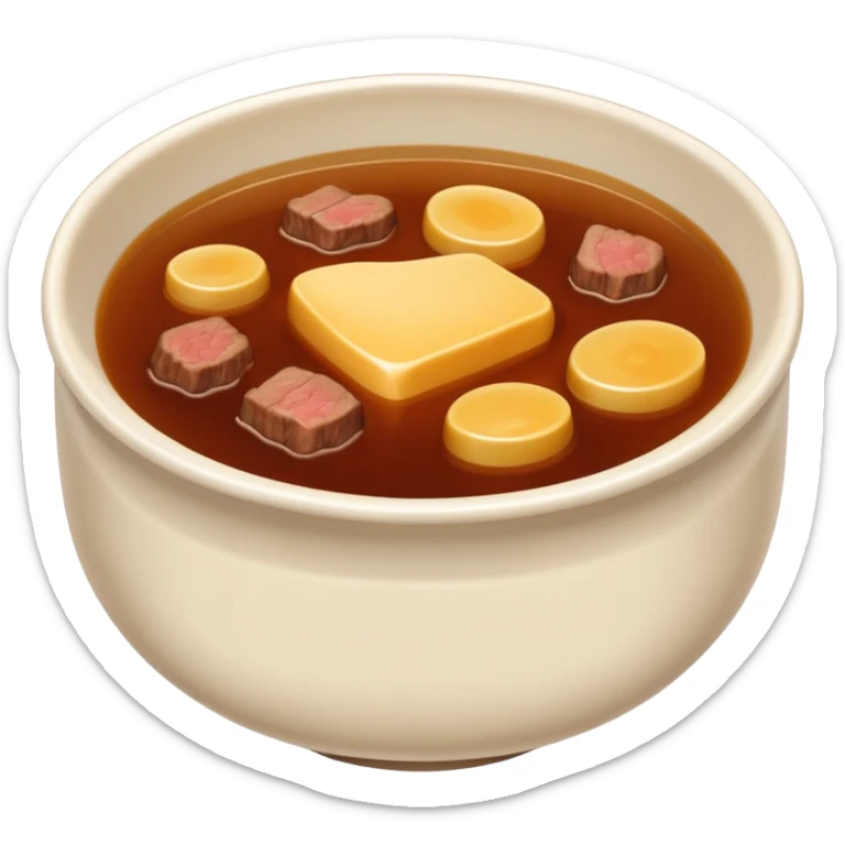 beef stock in a bowl, brown broth, no garnish, no steam, simple emoji style sticker
