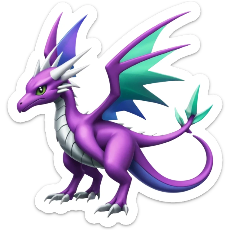 Shiny Green and Purple Noivern-Salazzle-Palkia-Silvally-Dialga-fusion sticker