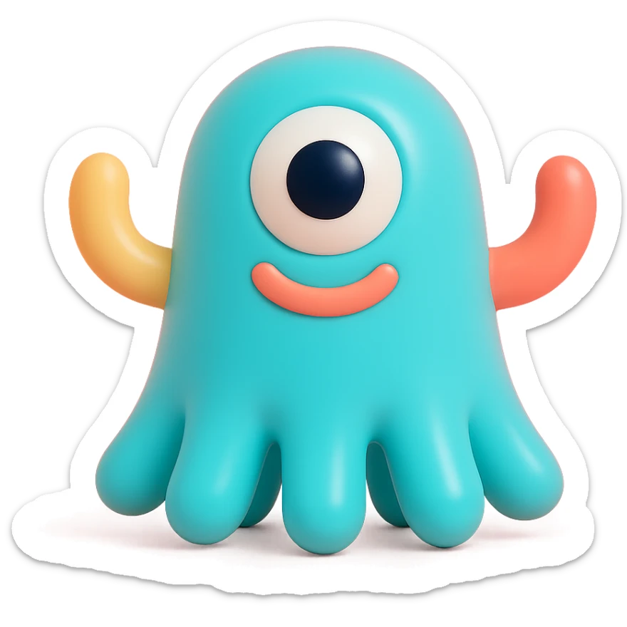 one-eyed monster with tentacles, playful and bright colors sticker