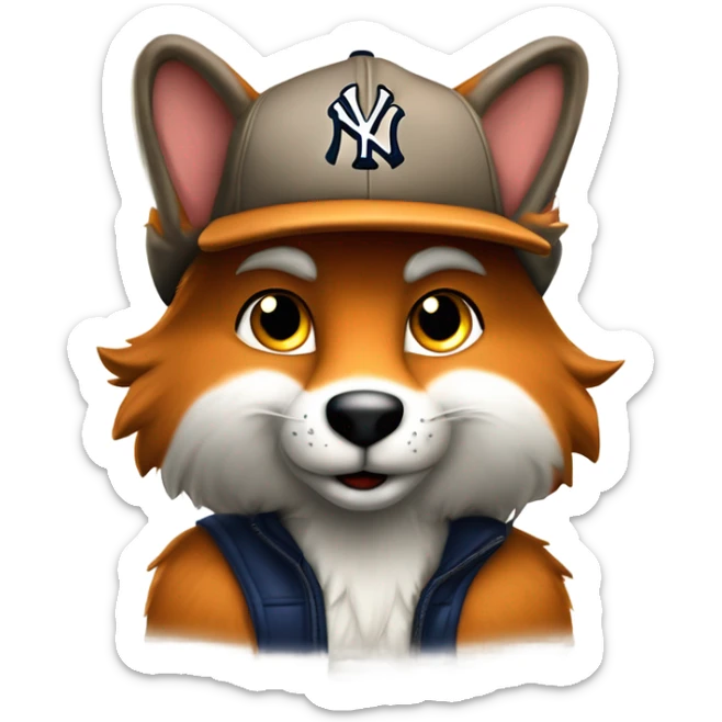 Jeune Furry renard / mignon / sur le dos / musclé / harnais / casquette yankees  sticker