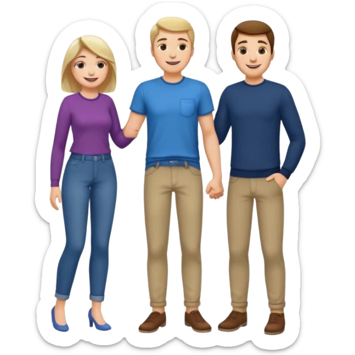 A woman smiling happily and put her hand on the middle of a man's pant and the man moan sticker