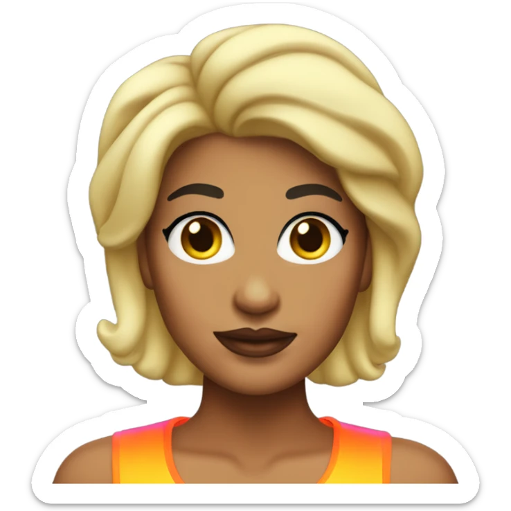 Tanned woman with black hair dressed in 1980s hair, makeup, and neon attire  sticker