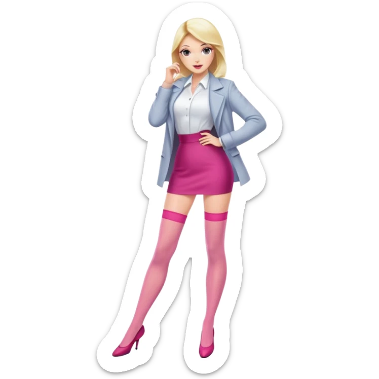 Fashionable blonde woman with pink nylon stockings, confident pose sticker