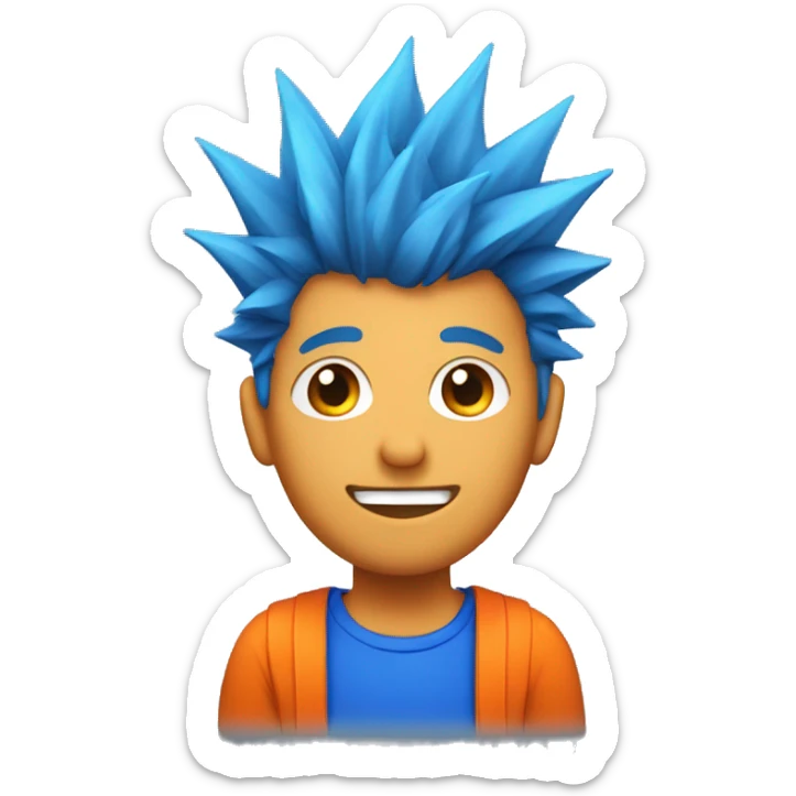 Guy the an orange and blue top, blue spiky hair sticker