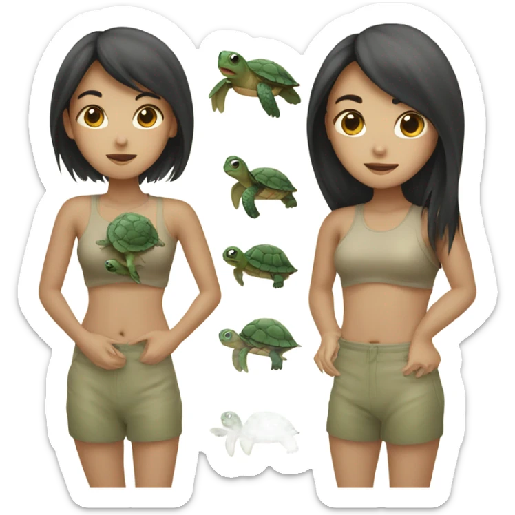 an asian girl but instead of a human body she has the body of a turtlw sticker