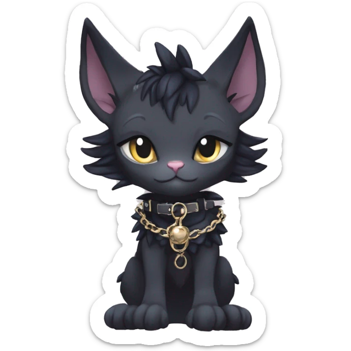 cool anthro punk kawaii anime edgy distinguished pretty elegant beautiful fantasy black ethereal nargacuga-Noivern-sphynx-Quiana-Fakemon collar harness chains necklace full body sticker
