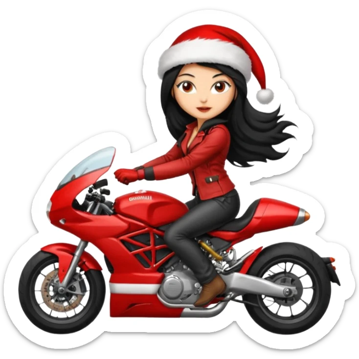 biker girl black long hair moto christmas ducati sticker