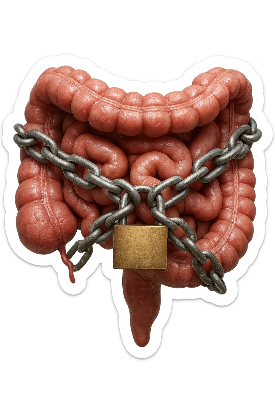 INTESTINO UMANO ANATOMICO REALISTICO CHIUSO DA CATENA TUTTA INTORNO E LUCCHETTO, IPERREALISTICO 4K sticker