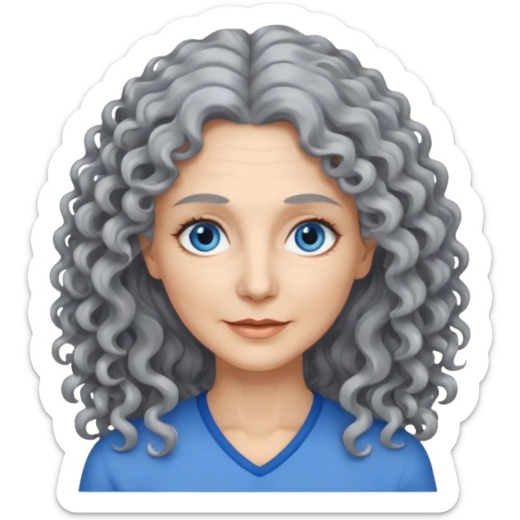  50 years olde woman with grey long curly hair and bleu eyes sticker