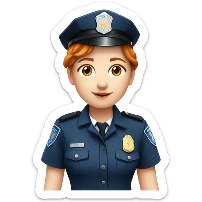 face of ginger girl police officer teen cute blue uniform  policia badge brown eyes sticker