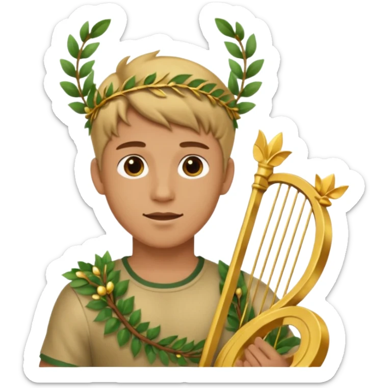 An emoji of the Greek god Apollo. He is a youthful man with a laurel wreath on his head, holding a golden lyre. sticker