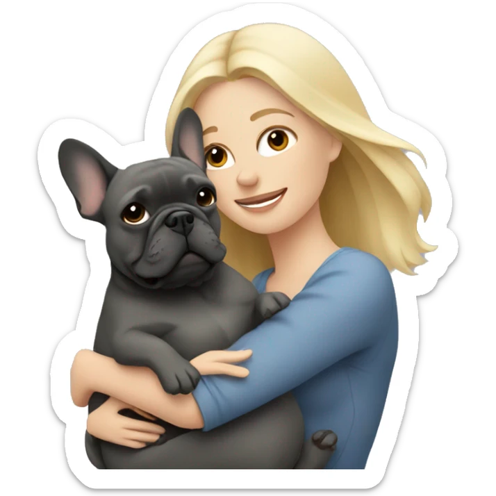 Blonde woman hugging dark gray french bulldog sticker