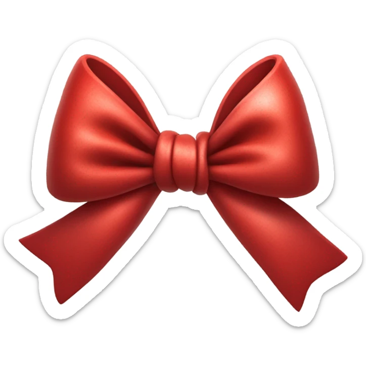 "A vibrant red bow with a silver hollow heart at the base of the bow's knot. The bow should have an intense red color, and the silver heart should be positioned at the center of the knot." sticker