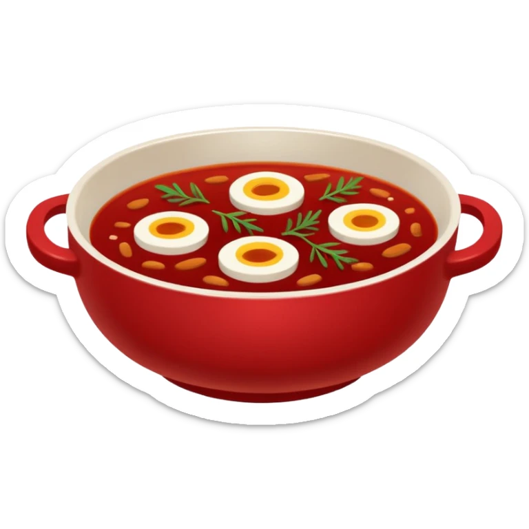 Russian cuisine avatar in clean emoji-style illustration. Borscht bowl, rye bread, warm red tones, simple shapes, flat design, high contrast, friendly and bold. sticker