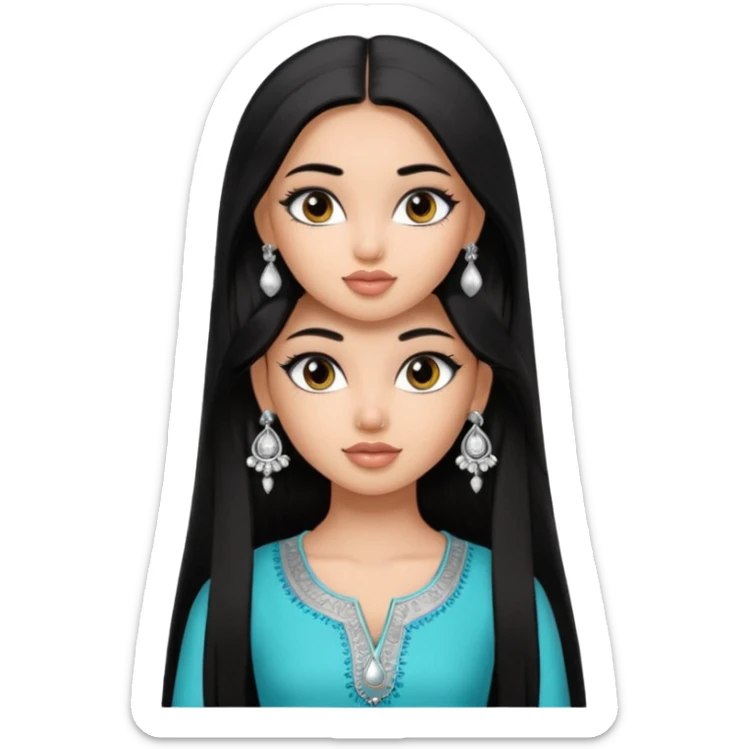generate a pretty bratz girl wearing a kurti, eyeliner on, long straight hair, silver jhumkas in ear sticker