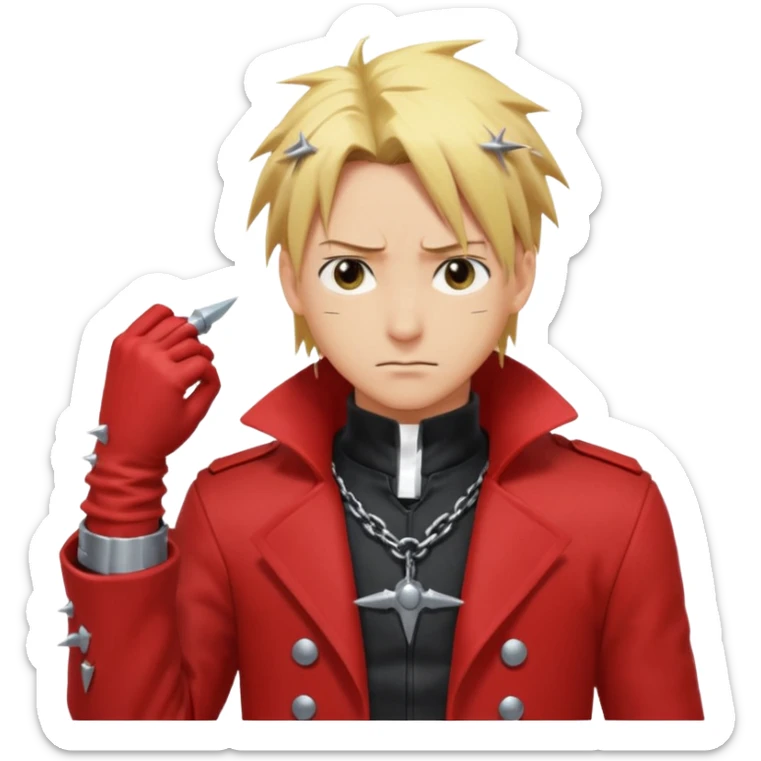 Create a Full Metal Alchemist Brotherhood Edward emoji for a teams chat but make it more original to the anime style sticker